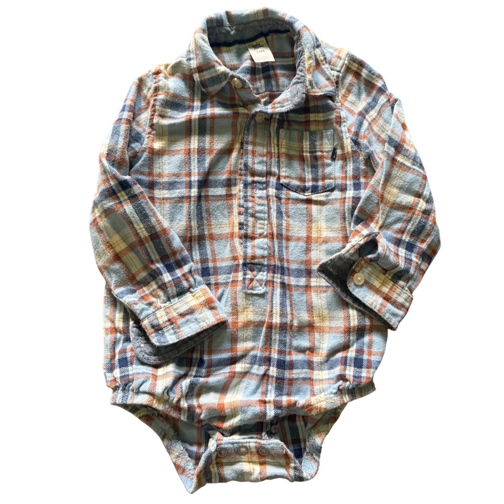Baby B'gosh Boys 24M Blue Orange Plaid Flannel Long Sleeve Bodysuit 1J674511
